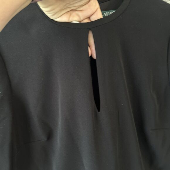 Lauren Ralph Lauren Dress Medium 10 Keyhole Neck 3/4 Sleeve Knee Length Black - Picture 2 of 15